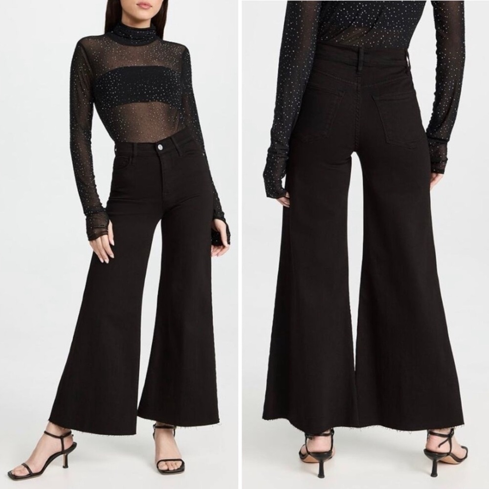 Frame Le Palazzo Crop Jean Pant High Flare Casual Classic Minimal Denim Black 28